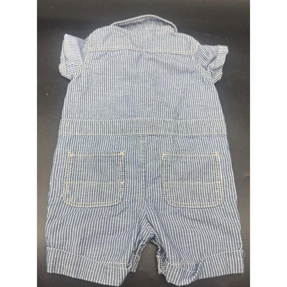 Baby Gap Denim Hickory Engineer Blue Stripe Coveralls Short Romper Sz 6-12 Mos - Picture 5 of 9